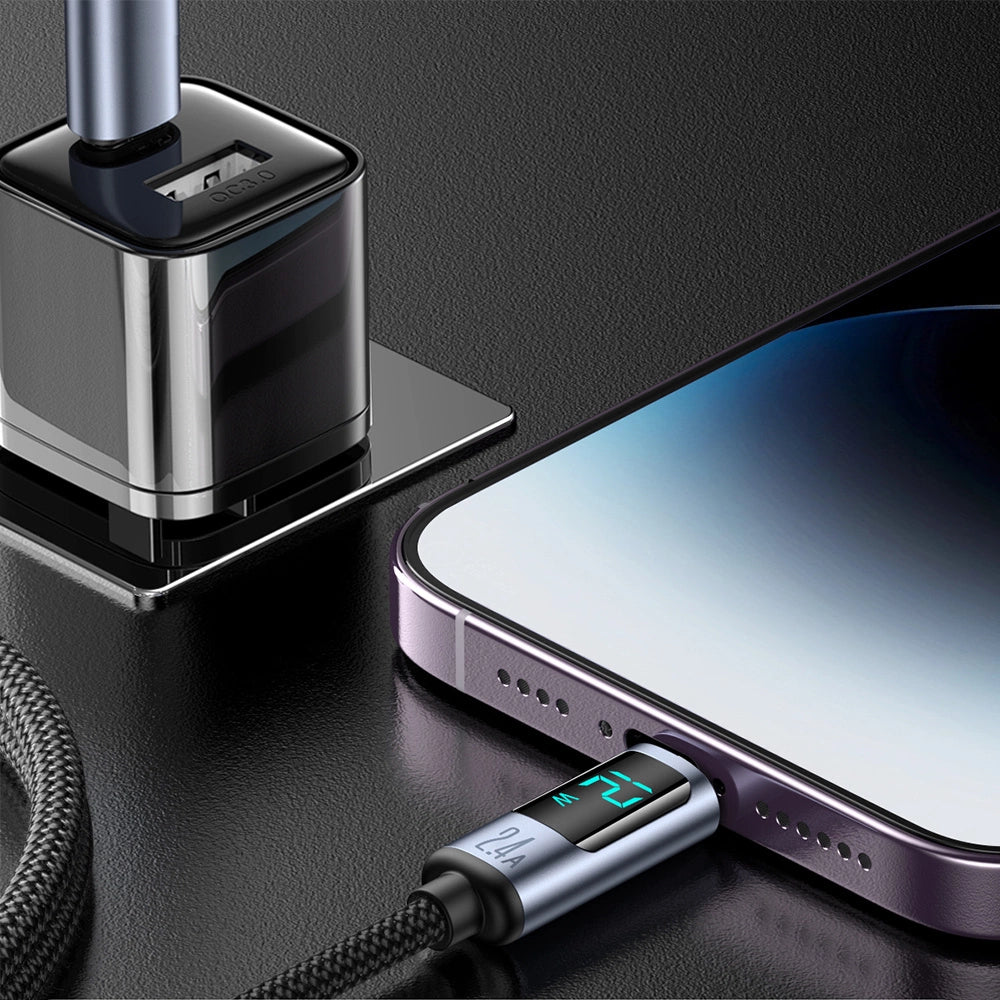 Joyroom Prism Series A16 Lightning / USB-A Cable 2.4A 1.2m med LED-skærm - sort