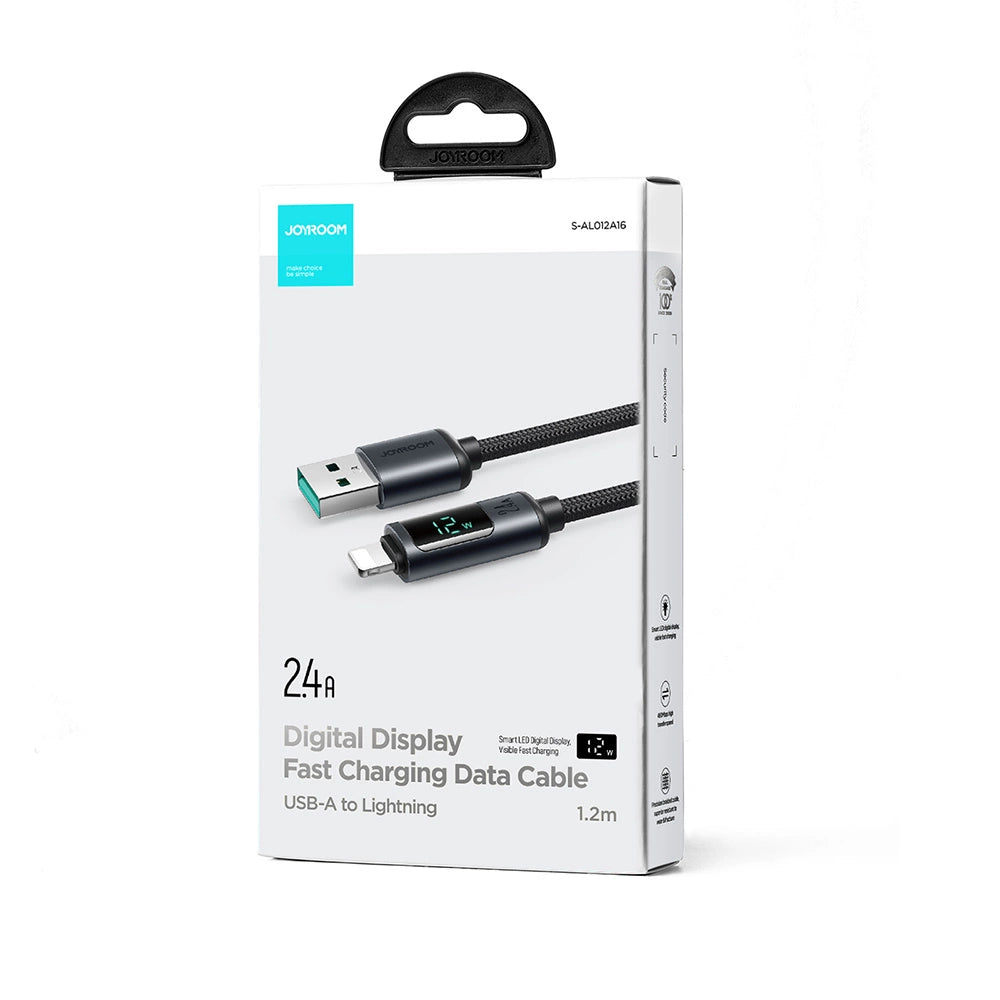 Joyroom Prism Series A16 Lightning / USB-A Cable 2.4A 1.2m med LED-skærm - sort