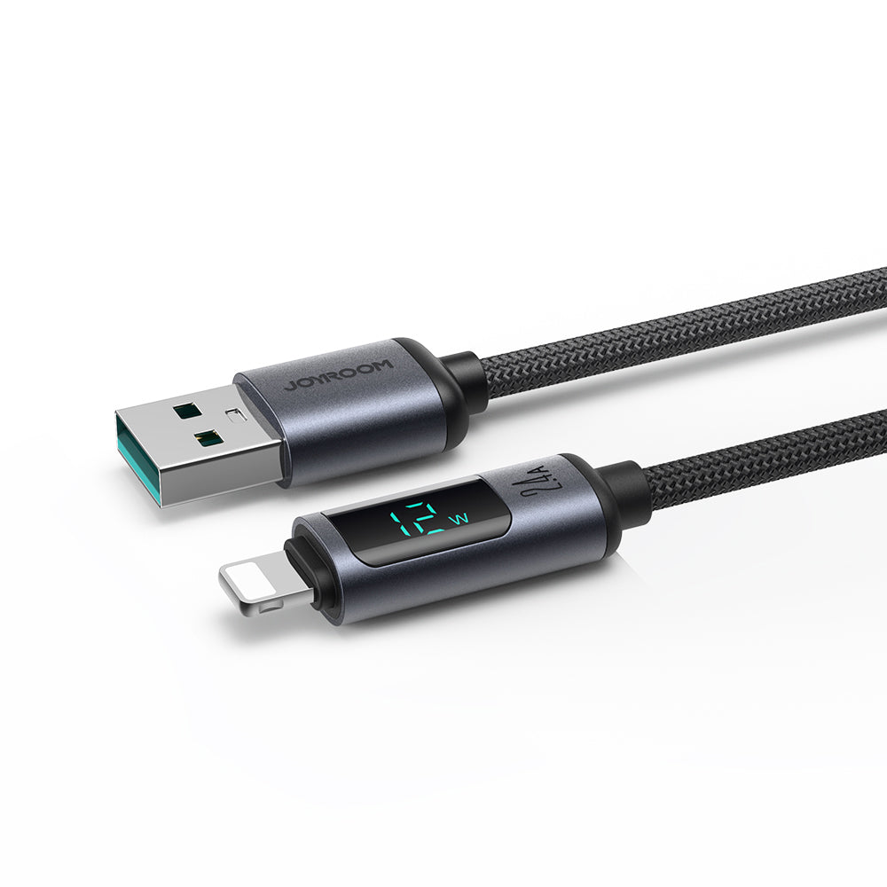 Joyroom Prism Series A16 Lightning / USB-A Cable 2.4A 1.2m med LED-skærm - sort