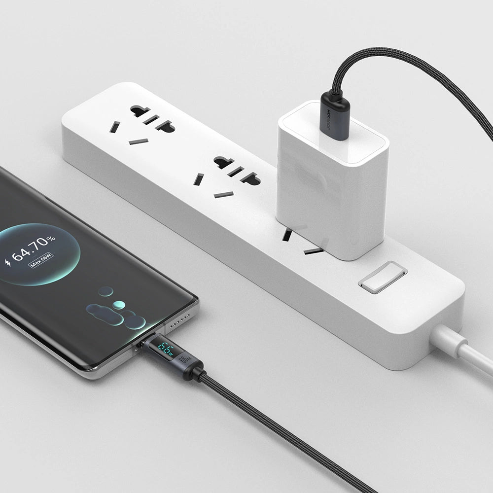 Joyroom Prism Series A16 USB-C / USB-A Kabel 66W 1,2m med LED-skærm - sort