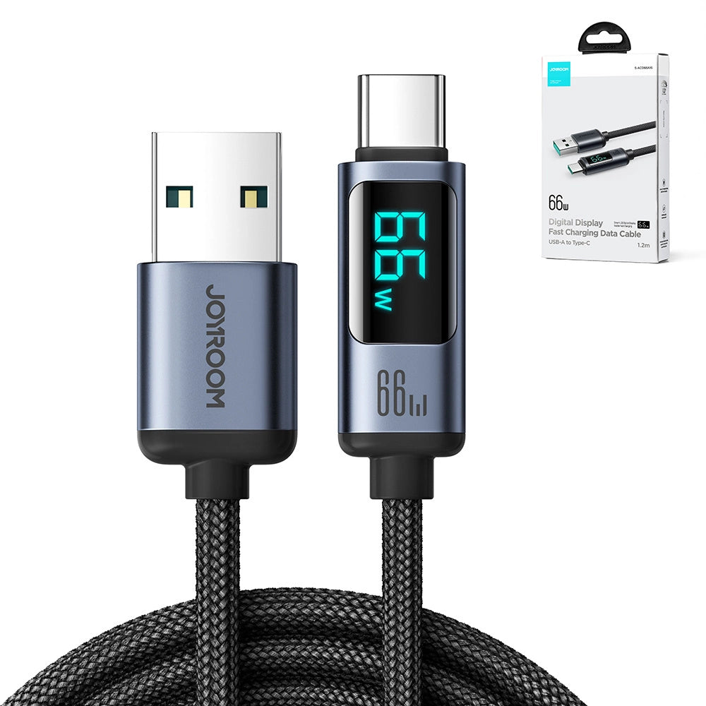 Joyroom Prism Series A16 USB-C / USB-A Kabel 66W 1,2m med LED-skærm - sort