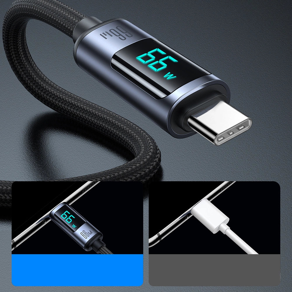 Joyroom Prism Series A16 USB-C / USB-A Kabel 66W 1,2m med LED-skærm - sort