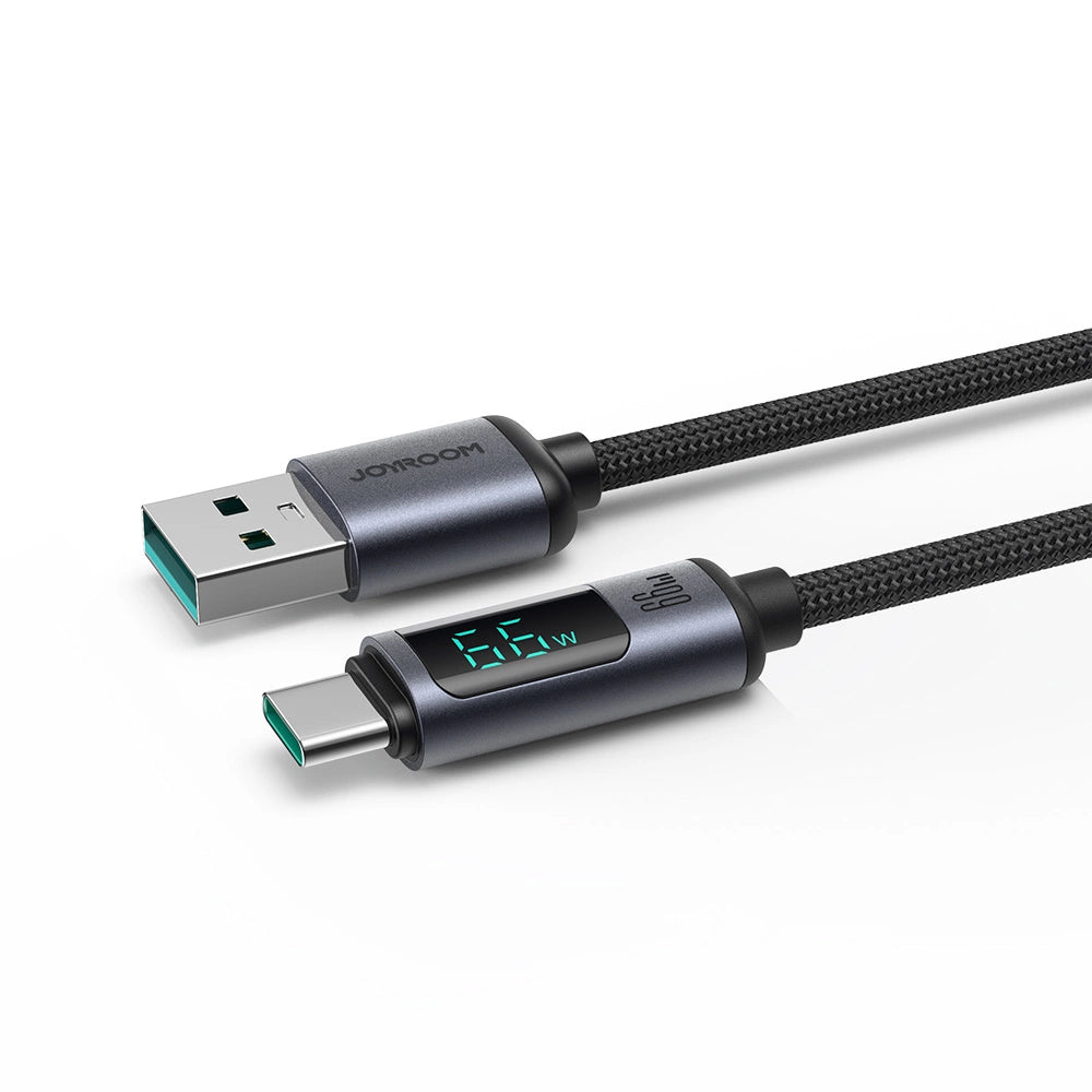 Joyroom Prism Series A16 USB-C / USB-A Kabel 66W 1,2m med LED-skærm - sort