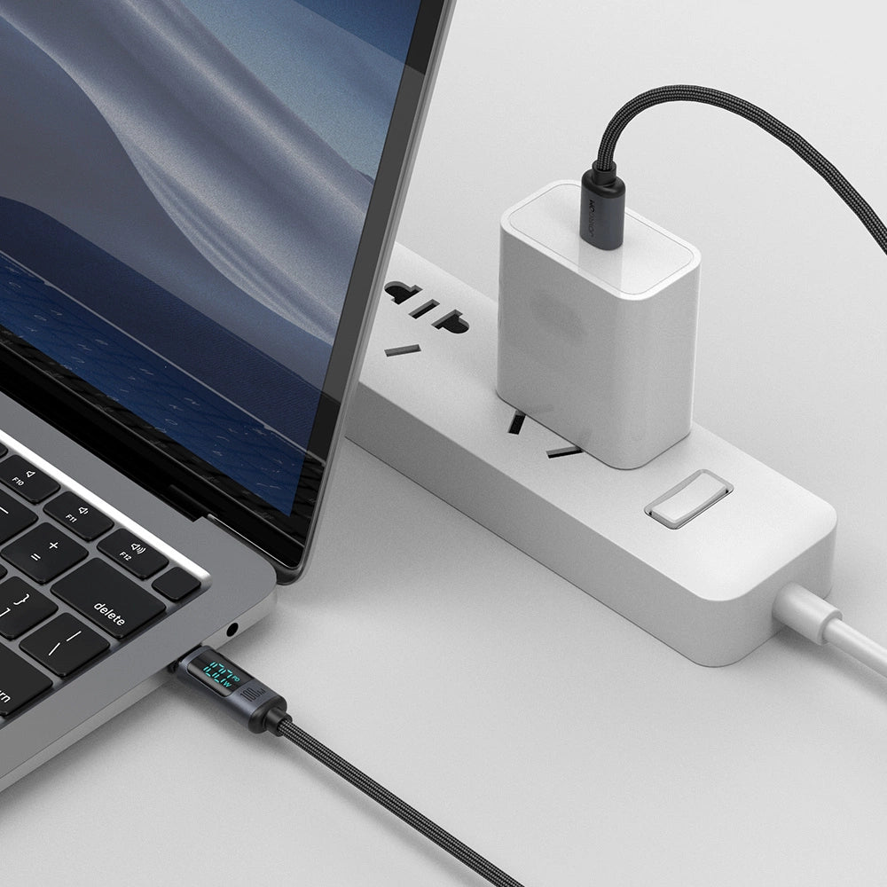Joyroom Prism Series A16 USB-C / USB-C 100W 1,2m Kabel med LED-skærm - sort