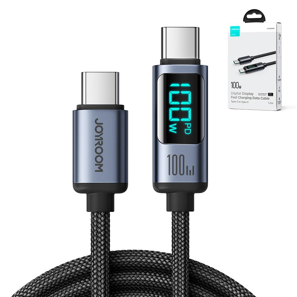 Joyroom Prism Series A16 USB-C / USB-C 100W 1,2m Kabel med LED-skærm - sort