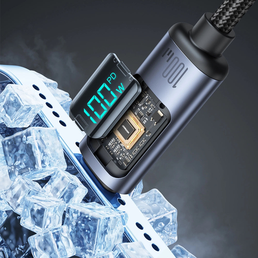 Joyroom Prism Series A16 USB-C / USB-C 100W 1,2m Kabel med LED-skærm - sort