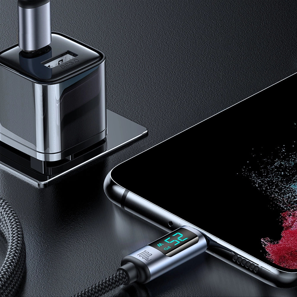 Joyroom Prism Series A16 USB-C / USB-C 100W 1,2m Kabel med LED-skærm - sort