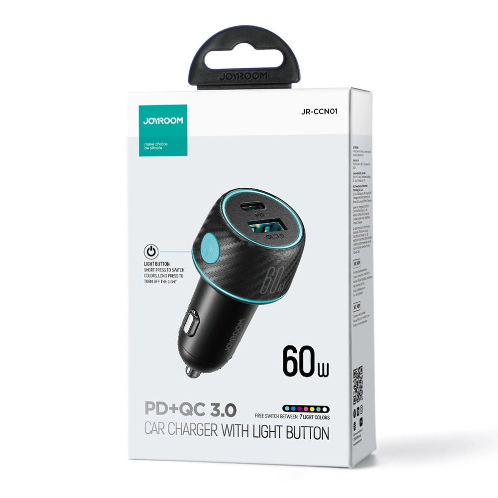 60W USB-C USB-A biloplader Joyroom JR-CCN01 - sort