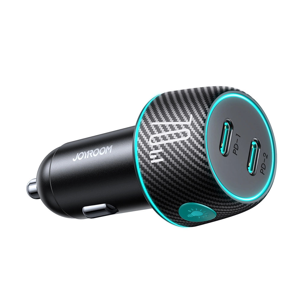 2x USB C 70W bil oplader med LED baglys Joyroom JR-CCN02 - sort