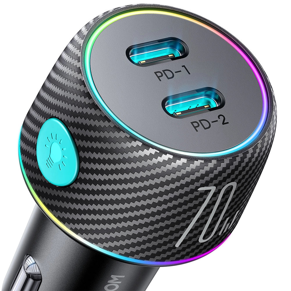 2x USB C 70W bil oplader med LED baglys Joyroom JR-CCN02 - sort