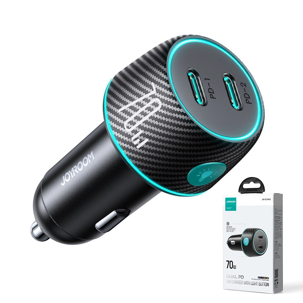 2x USB C 70W bil oplader med LED baglys Joyroom JR-CCN02 - sort