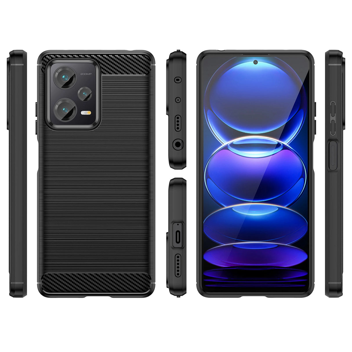 Carbon Case til Xiaomi Redmi Note 12 Pro+ fleksibelt silikone carbon cover sort