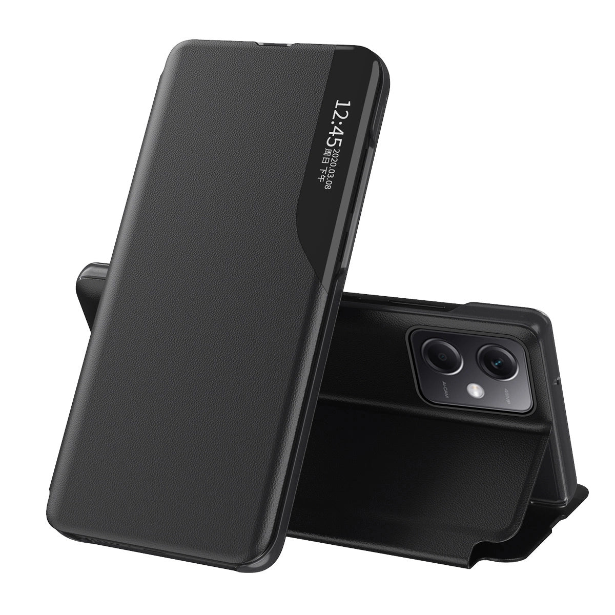 Eco Leather View Case Cover til Xiaomi Redmi Note 12 5G / Poco X5 5G med Flip Stand Black