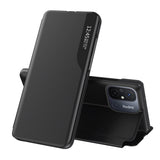 Eco Leather View Case til Xiaomi Redmi 11A / Poco C55 / Redmi 12C med flip stand sort
