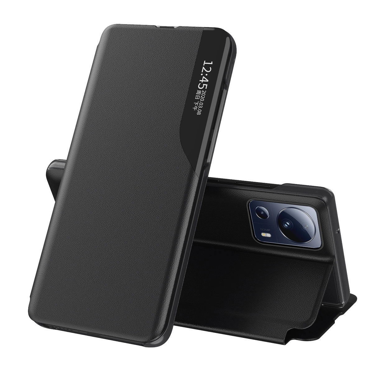 Eco Leather View Case Case til Xiaomi 13 Lite med flip stand sort