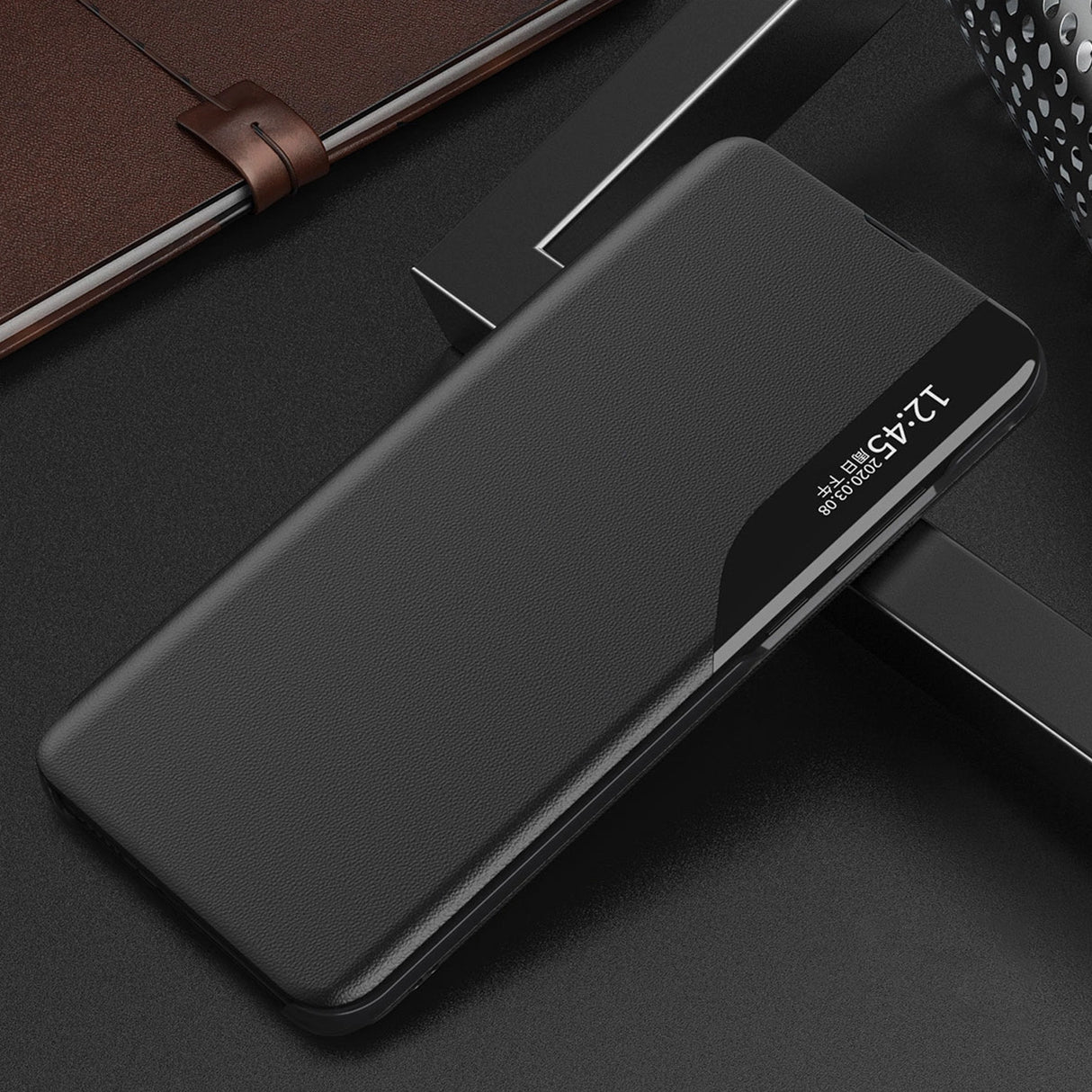 Eco Leather View Case Case til Xiaomi 13 Lite med flip stand sort
