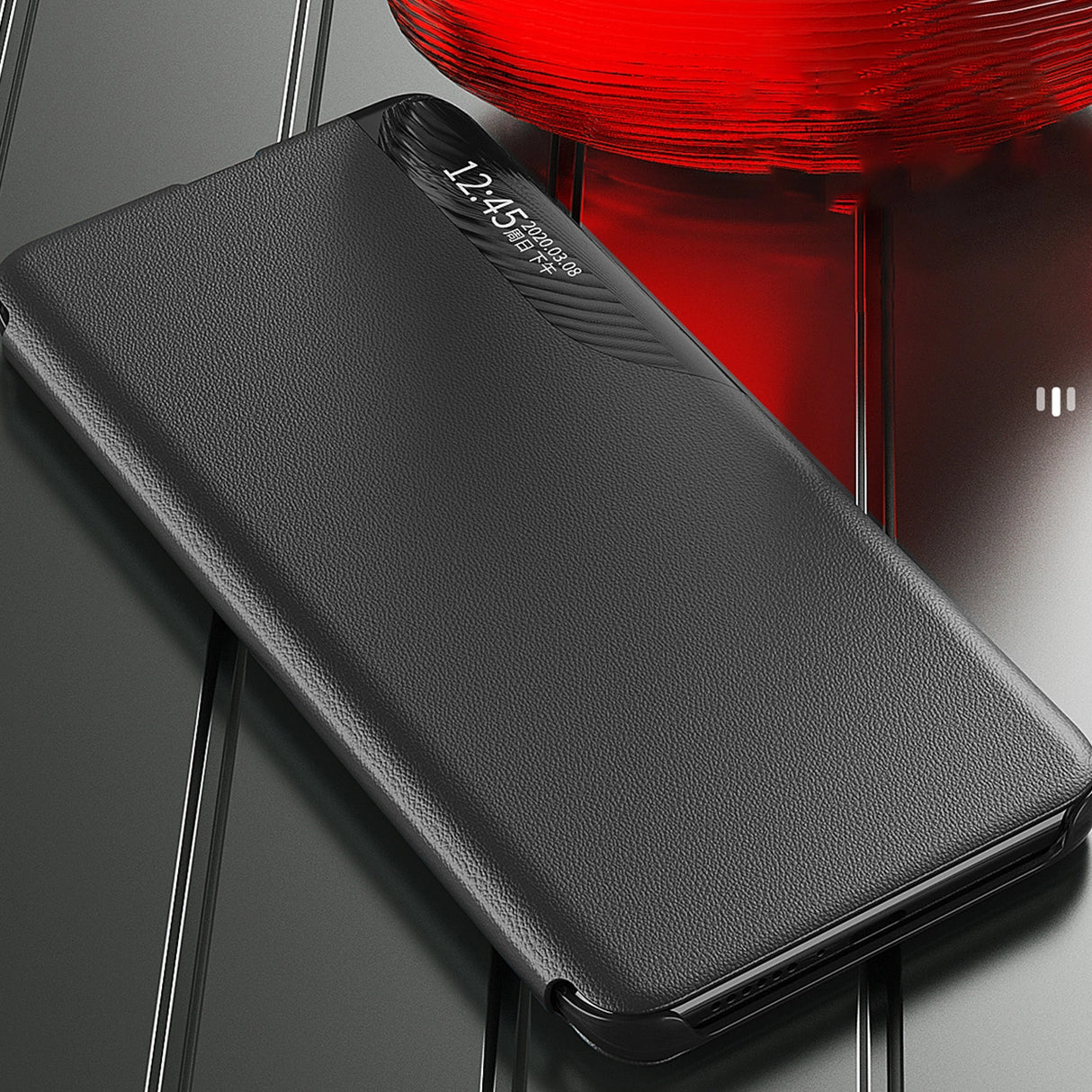 Eco Leather View Case Case til Xiaomi 13 Lite med flip stand sort