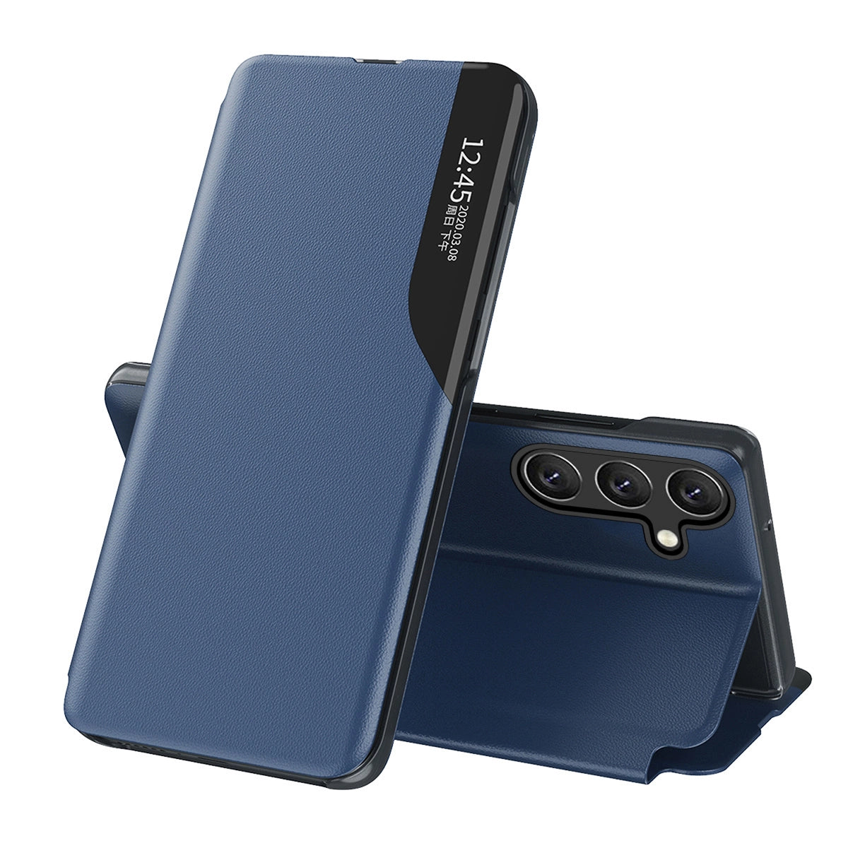 Eco Leather View Case cover til Samsung Galaxy A24 4G med flip stand blå