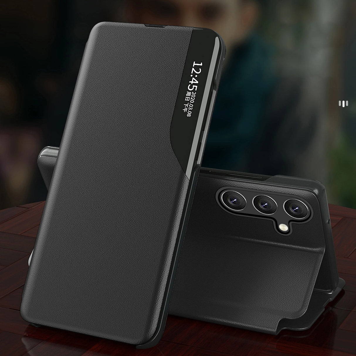 Eco Leather View Case cover til Samsung Galaxy A24 4G med flip stand blå