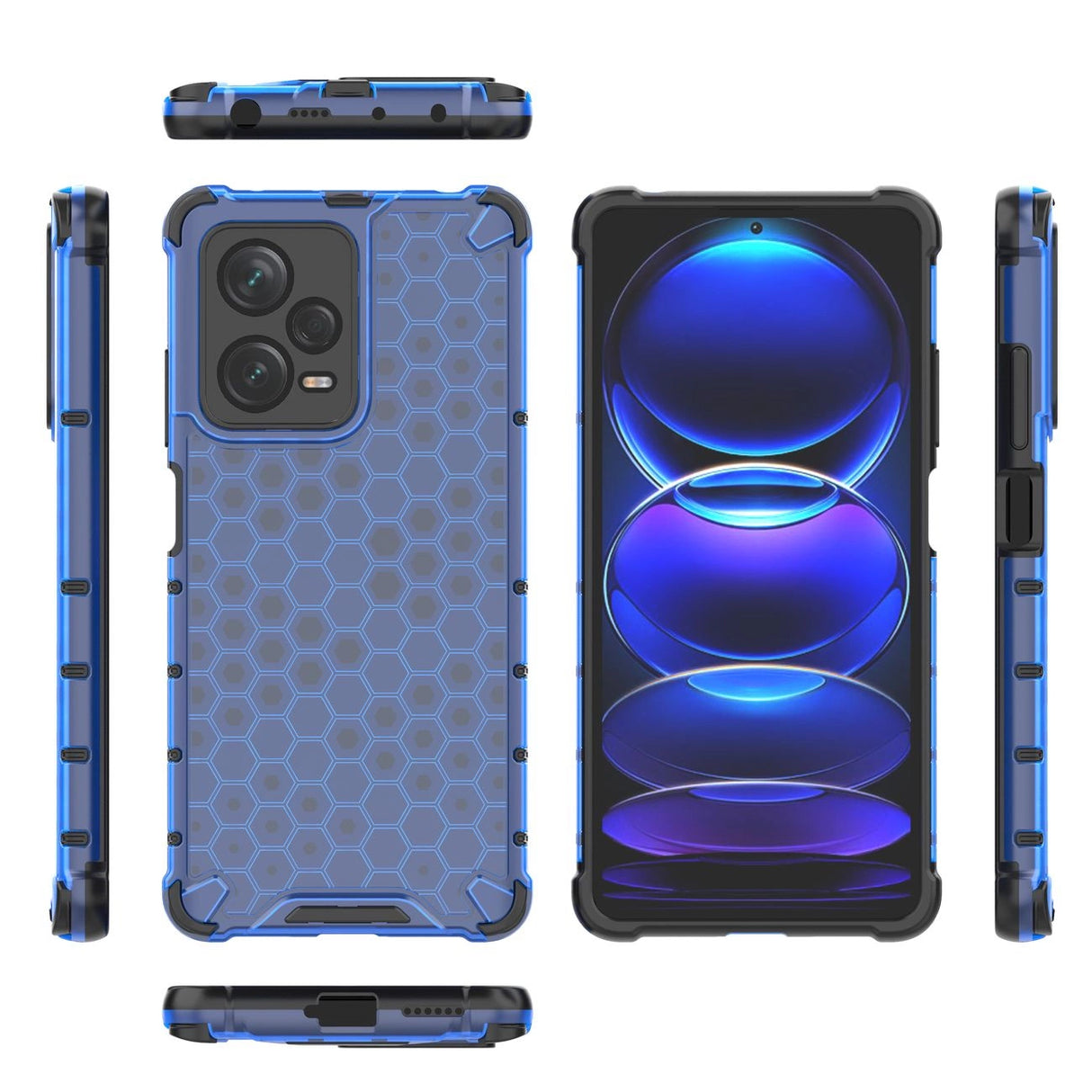Honeycomb case til Xiaomi Redmi Note 12 Pro + pansret hybrid cover blå