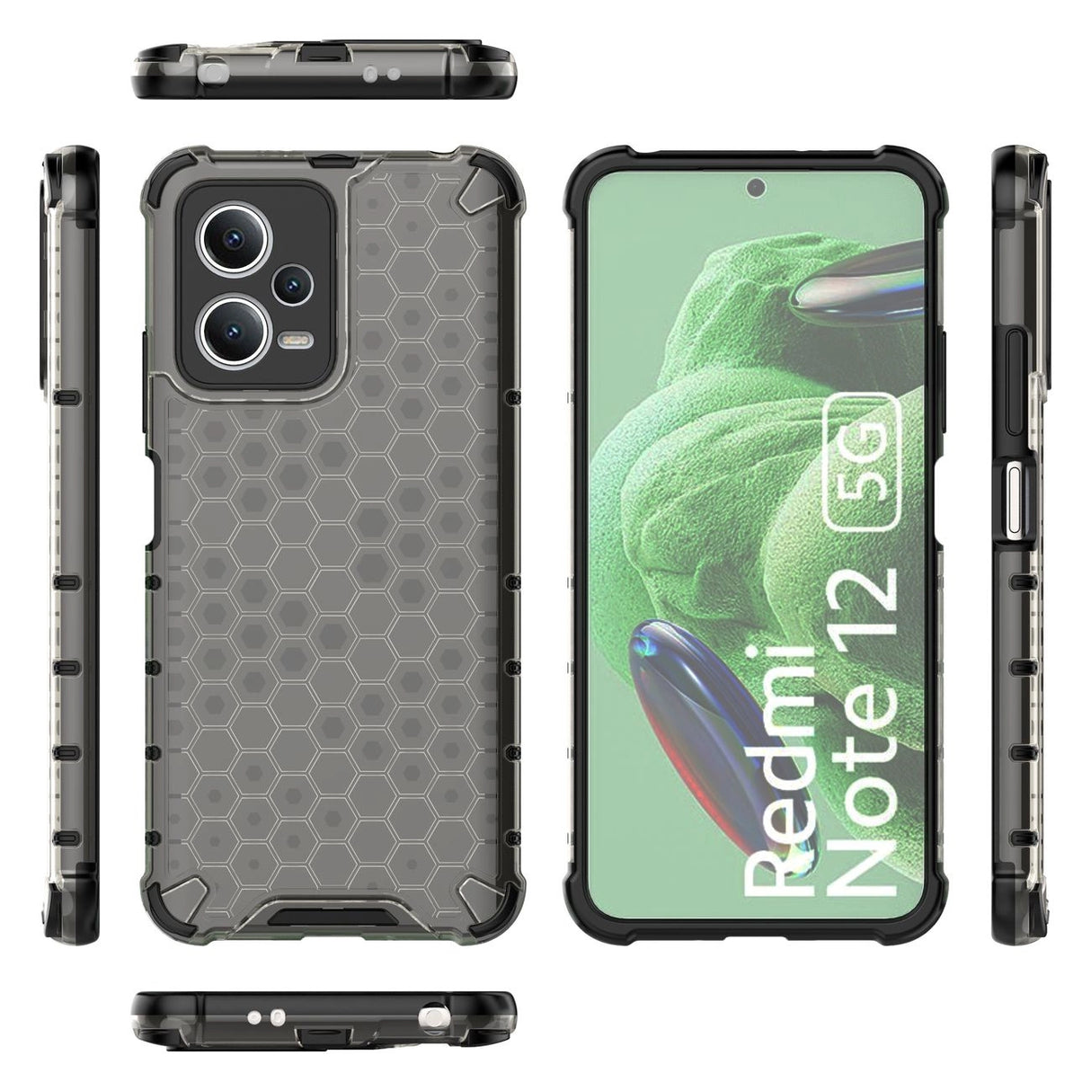Honeycomb case til Xiaomi Redmi Note 12 5G / Poco X5 5G pansret hybrid cover sort