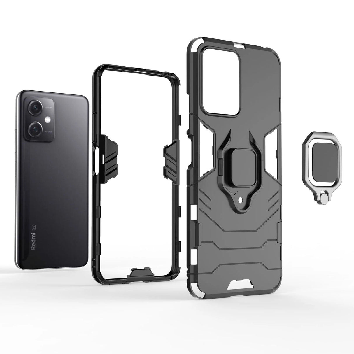 Ring Armor Case til Xiaomi Redmi Note 12 5G / Poco X5 5G Armor Cover Magnetisk Holder Ring Black