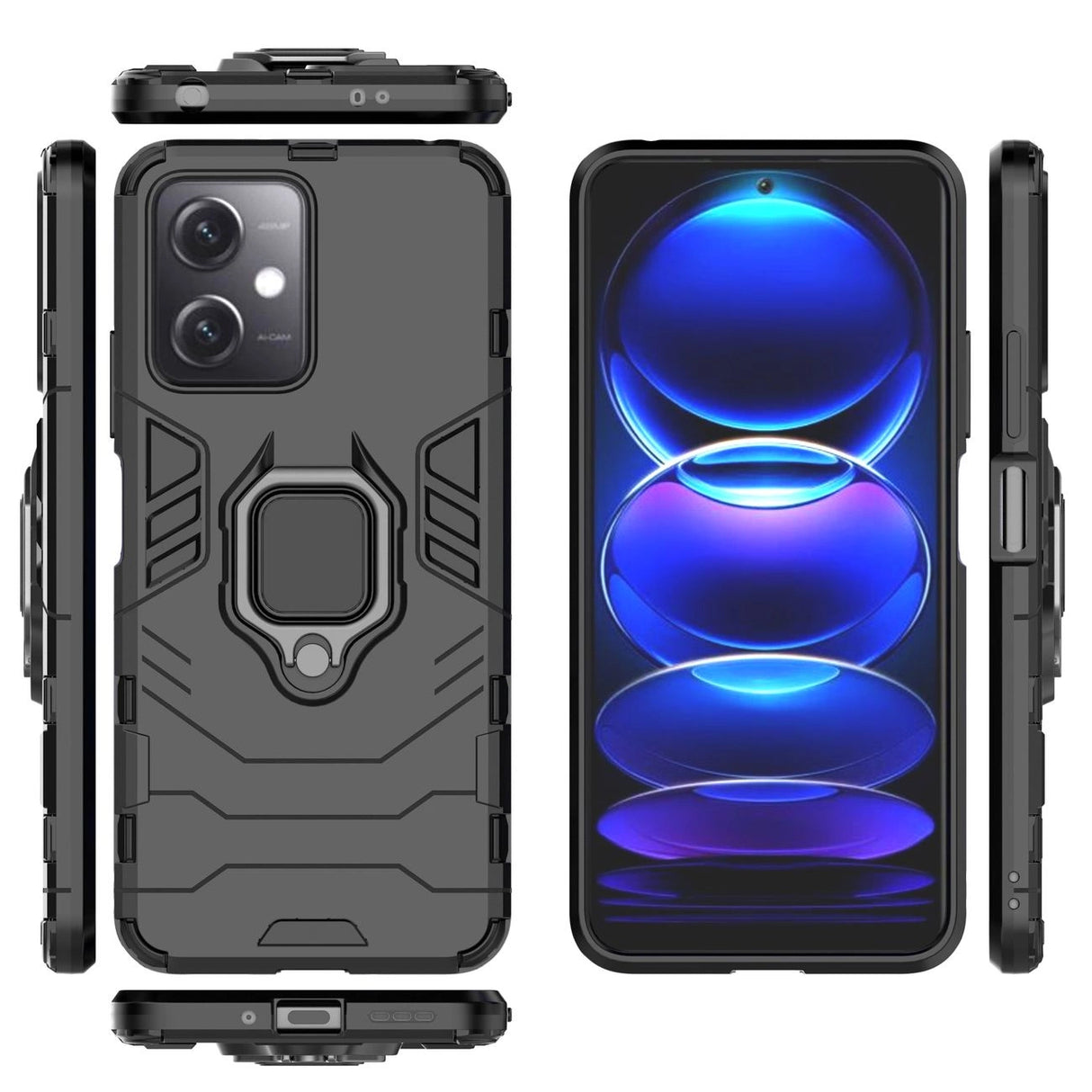 Ring Armor Case til Xiaomi Redmi Note 12 5G / Poco X5 5G Armor Cover Magnetisk Holder Ring Black