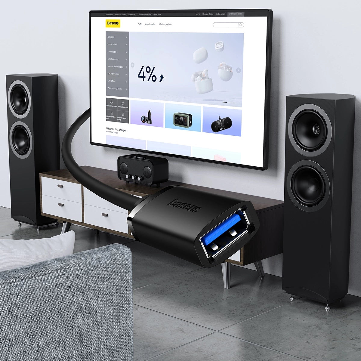 USB 2.0-forlængelseskabel 1,5 m Baseus AirJoy Series - sort