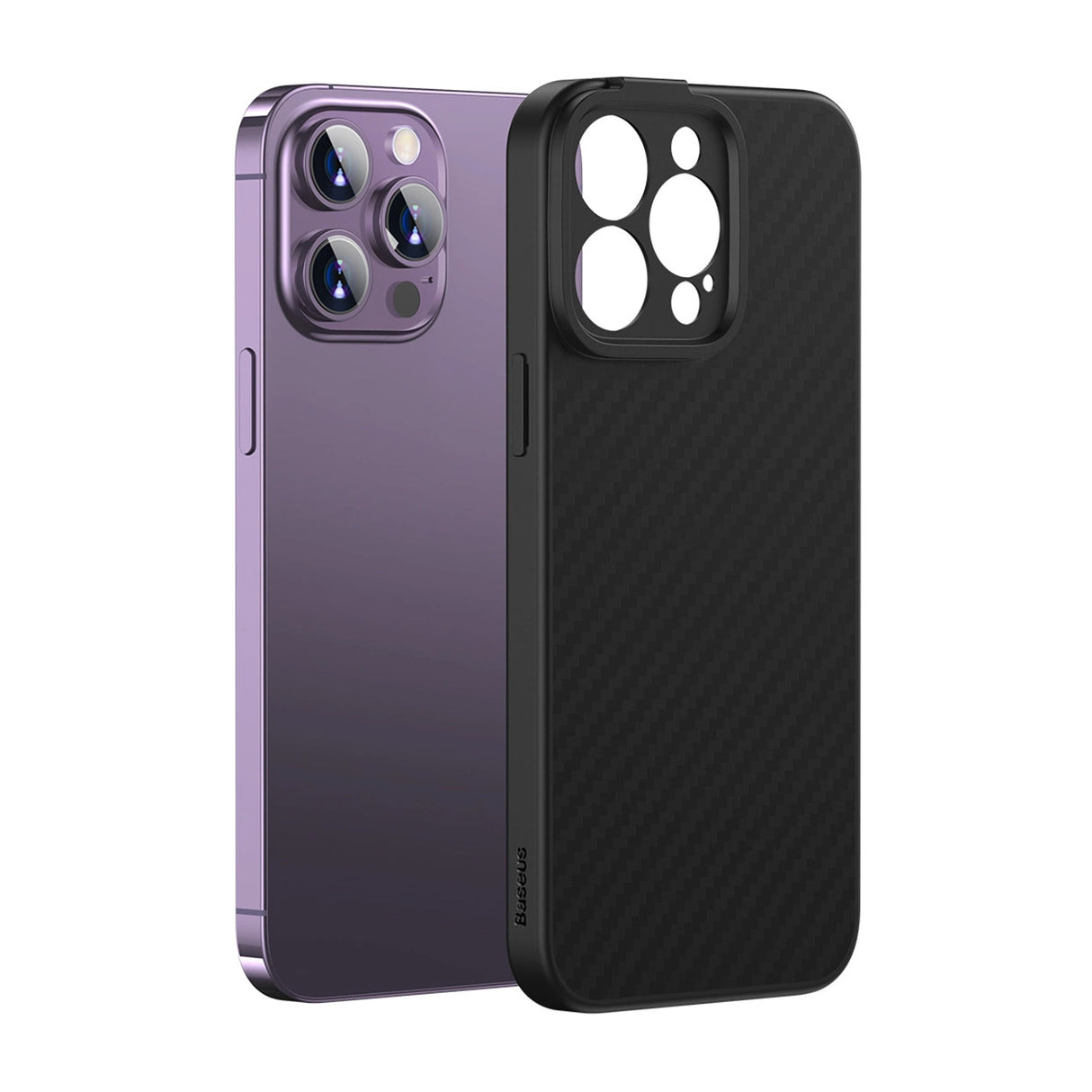 Pansret etui til iPhone 14 Pro Max kompatibel med MagSafe Baseus syntetisk fiber hærdet glas - sort