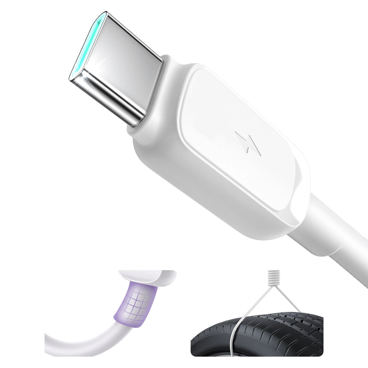 Joyroom Multi-Color Series A14 USB-A / USB-C 3A Kabel 1,2 m - Hvid