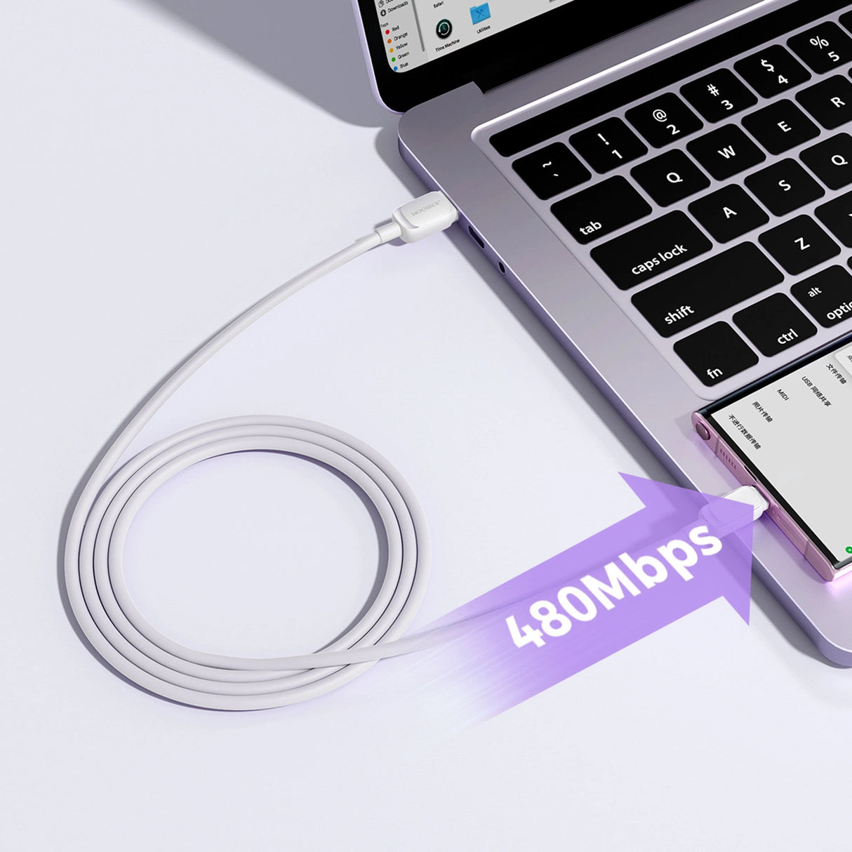 Joyroom Multi-Color Series A14 USB-A / USB-C 3A Kabel 1,2 m - Hvid