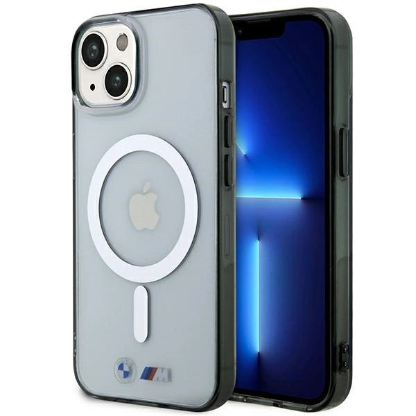BMW Silver Ring MagSafe-hylster til iPhone 14 Plus - gennemsigtigt