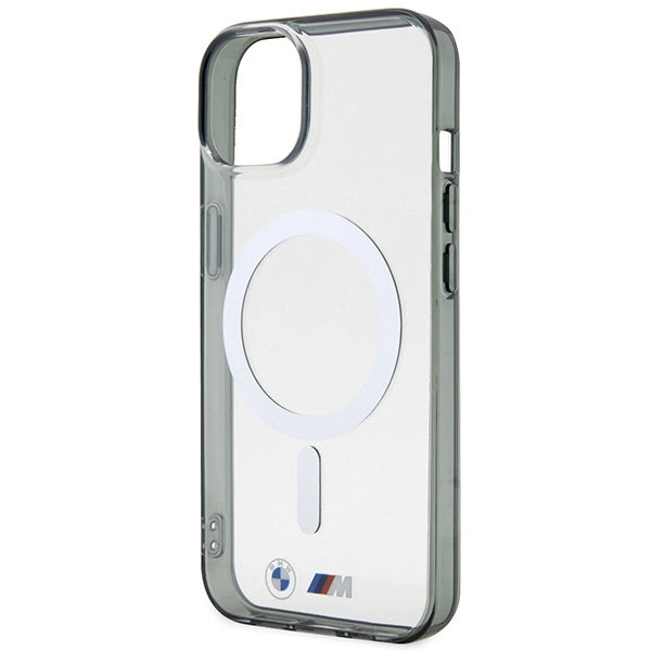 BMW Silver Ring MagSafe-hylster til iPhone 14 Plus - gennemsigtigt