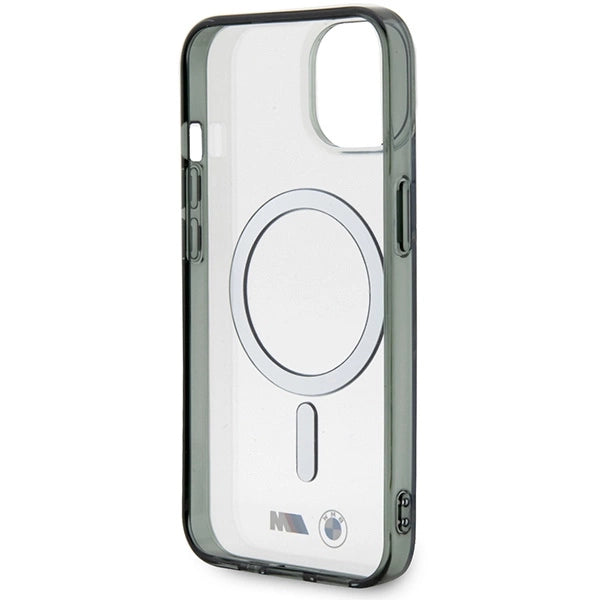 BMW Silver Ring MagSafe-hylster til iPhone 14 Plus - gennemsigtigt
