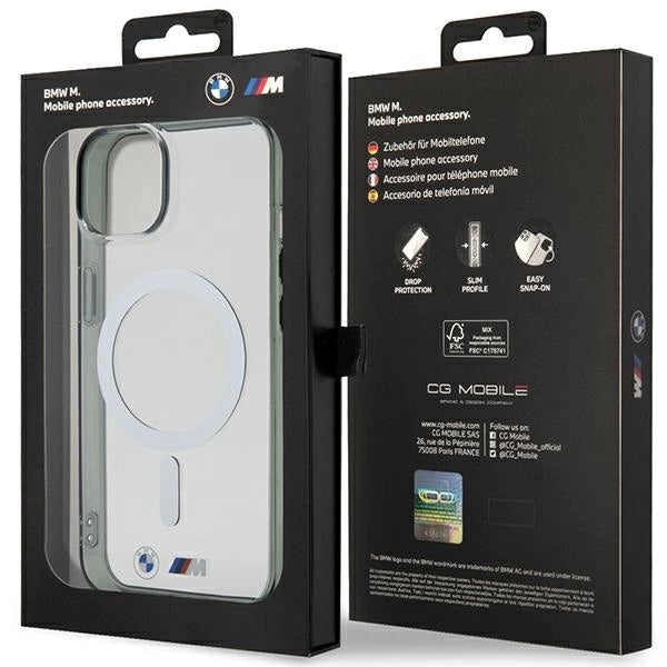 BMW Silver Ring MagSafe-hylster til iPhone 14 Plus - gennemsigtigt