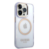 Guess GUHMP14LHTCMU iPhone 14 Pro 6.1" lilla/lila hårdkasse Gold Outline Gennemskinnelig MagSafe