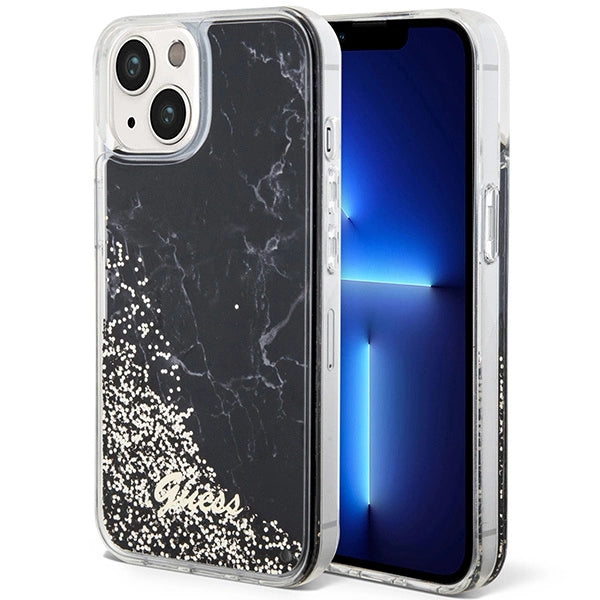 Guess Liquid Glitter Marble case til iPhone 14 - sort