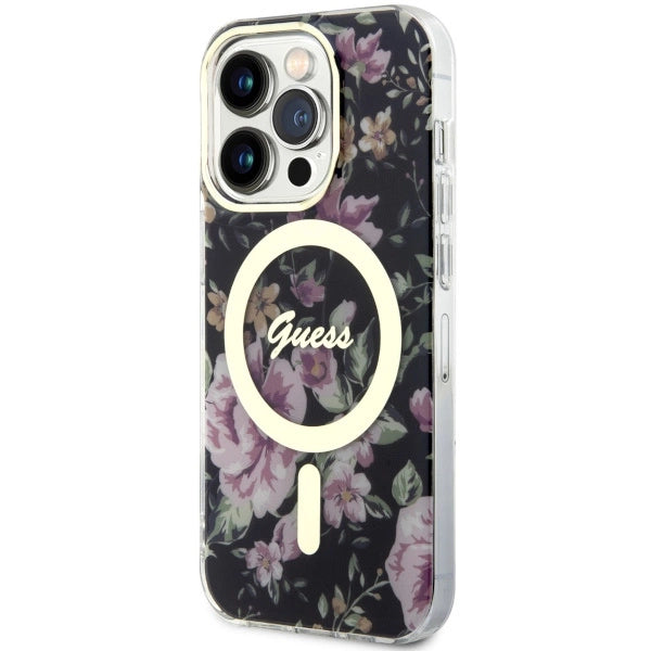 Guess GUHMP14LHCFWSK iPhone 14 Pro 6.1" sort/sort hardcase Flower MagSafe