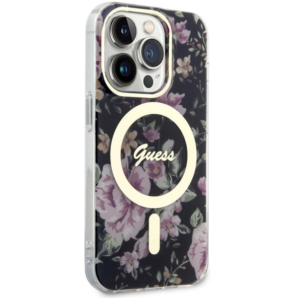 Guess GUHMP14LHCFWSK iPhone 14 Pro 6.1" sort/sort hardcase Flower MagSafe