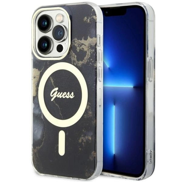 Guess GUHMP14LHTMRSK iPhone 14 Pro 6.1" sort/sort hardcase Golden Marble MagSafe