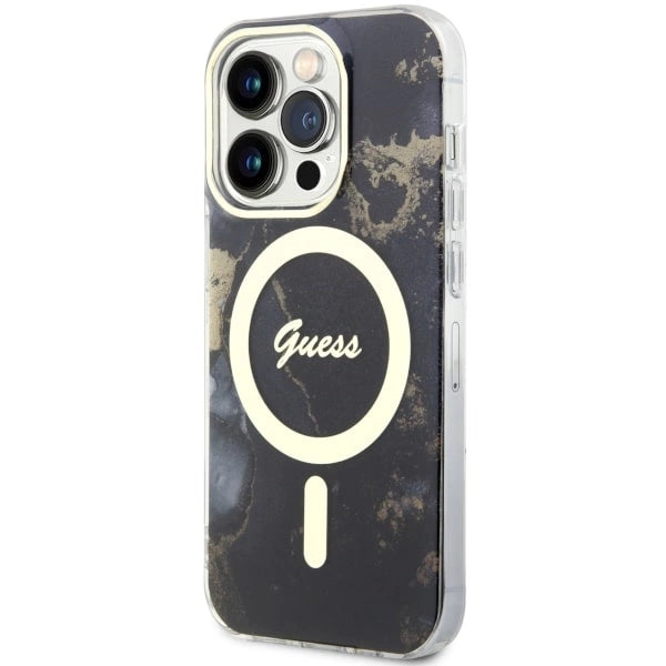Guess GUHMP14LHTMRSK iPhone 14 Pro 6.1" sort/sort hardcase Golden Marble MagSafe