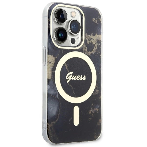 Guess GUHMP14LHTMRSK iPhone 14 Pro 6.1" sort/sort hardcase Golden Marble MagSafe