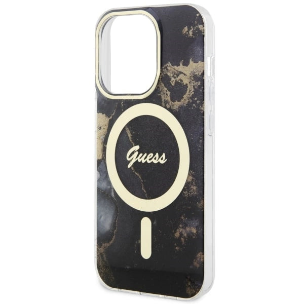 Guess GUHMP14LHTMRSK iPhone 14 Pro 6.1" sort/sort hardcase Golden Marble MagSafe