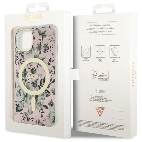 Guess GUHMP14MHCFWSP iPhone 14 Plus 6,7" pink/pink hardcase Flower MagSafe