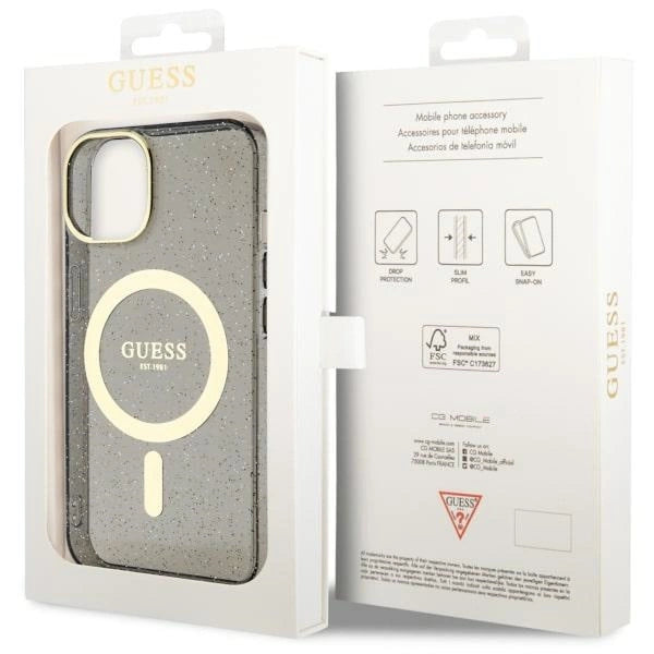 Guess GUHMP14MHCMCGK iPhone 14 Plus 6.7" sort/sort hardcase Glitter Gold MagSafe