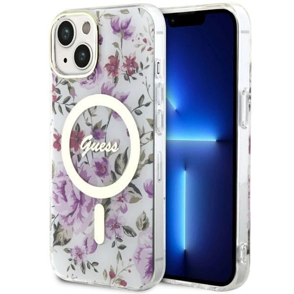 Guess Flower MagSafe-hylster til iPhone 14 - gennemsigtige