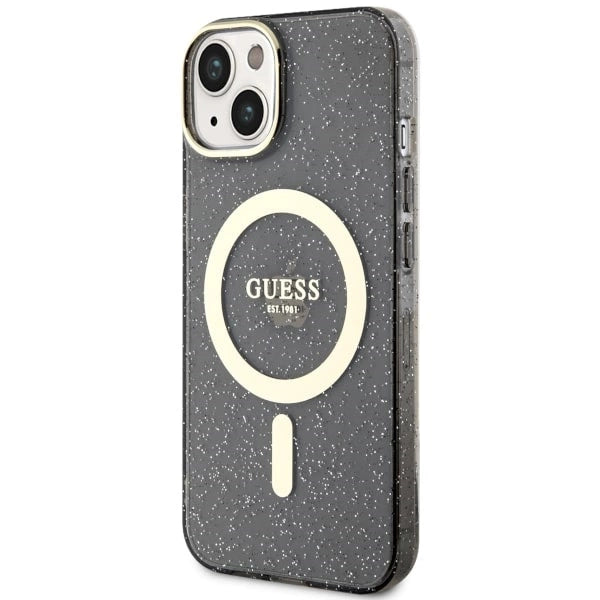 Guess Glitter Gold MagSafe-fodral til iPhone 14 - sort