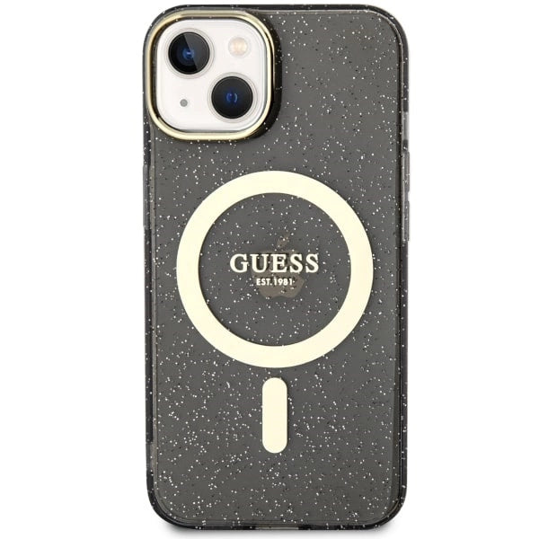 Guess Glitter Gold MagSafe-fodral til iPhone 14 - sort