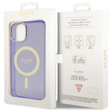 Guess Glitter Gold MagSafe-fodral til iPhone 14 - lilla