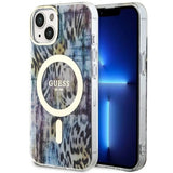 Guess Leopard MagSafe-hylster til iPhone 14 - blå